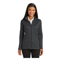Port Authority L805 Women's Customizable Iron Gray / Black Vertical Texture Full-Zip Jacket - Poly / Cotton Blend - Large