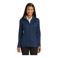 Port Authority L805 Women's Customizable Regatta Blue / Iron Gray Vertical Texture Full-Zip Jacket - Poly / Cotton Blend - 2X