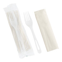 World Centric 6" Wrapped Compostable TPLA Fork with Napkin - 500/Case