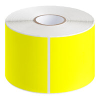 Lavex 3" x 5" Bright Yellow Semi-Gloss Paper Permanent Rectangular Inventory Label - 500/Roll