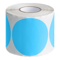 Lavex 3" Sky Blue Semi-Gloss Paper Permanent Round Inventory Label - 500/Roll