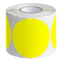 Lavex 3" Bright Yellow Semi-Gloss Paper Permanent Round Inventory Label - 500/Roll