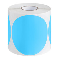 Lavex 4" Sky Blue Semi-Gloss Paper Permanent Round Inventory Label - 500/Roll