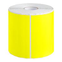 Lavex 5" x 7" Bright Yellow Semi-Gloss Paper Permanent Rectangular Inventory Label - 500/Roll