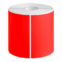 Lavex 5" x 7" Fluorescent Red Semi-Gloss Paper Permanent Rectangular Inventory Label - 500/Roll