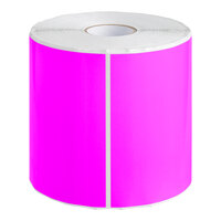 Lavex 5" x 7" Fluorescent Pink Semi-Gloss Paper Permanent Rectangular Inventory Label - 500/Roll