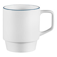 RAK Porcelain Sensate 13.5 oz. White Porcelain Mug with Blue Rim - 12/Case