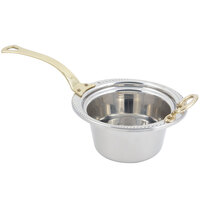 Bon Chef 5450HL 10" x 9" x 5" Stainless Steel 2 Qt. Casserole Laurel Design Food Pan with Long Brass Handle