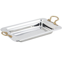 Bon Chef 5406HR 20" x 12" x 2" Stainless Steel 3/4 Size Rectangular Laurel Design Food Pan with Round Brass Handles