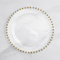 Visions 9" Clear Round Plastic Plate with Gold Beaded Rim - 120/Case