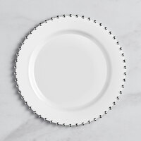 Visions 10" White Round Plastic Plate with Silver Beaded Rim - 120/Case