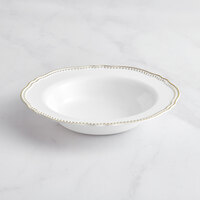 Visions 10 oz. White Round Plastic Bowl with Gold Vintage Rim - 12/Case