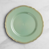 Visions 9" Eucalyptus Round Plastic Plate with Gold Vintage Rim - 12/Case