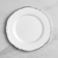 Visions 7 1/2" White Round Plastic Plate with Silver Vintage Rim - 120/Case