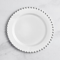 Visions 7 1/2" White Round Plastic Plate with Silver Beaded Rim - 120/Case