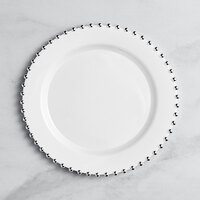 Visions 9" White Round Plastic Plate with Silver Beaded Rim - 120/Case