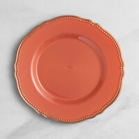 Visions 9" Terra Cotta Round Plastic Plate with Gold Vintage Rim - 120/Case