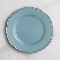 Visions 7 1/2" Steel Blue Round Plastic Plate with Silver Vintage Rim - 12/Case