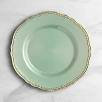 Visions 10" Eucalyptus Round Plastic Plate with Gold Vintage Rim - 12/Case