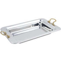 Bon Chef 5606HR 20" x 12" x 2" Stainless Steel 1 Gallon 3/4 Size Rectangular Arches Design Food Pan with Round Brass Handles