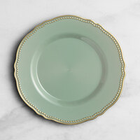 Visions 7 1/2" Eucalyptus Round Plastic Plate with Gold Vintage Rim - 12/Case