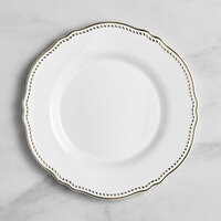 Visions 10" White Round Plastic Plate with Gold Vintage Rim - 12/Case