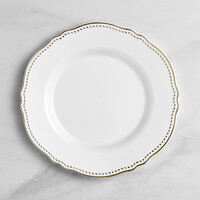 Visions 9" White Round Plastic Plate with Gold Vintage Rim - 12/Case