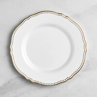 Visions 7 1/2" White Round Plastic Plate with Gold Vintage Rim - 12/Case