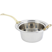 Bon Chef 5260HL 12" x 12" x 6" Stainless Steel 5 Qt. Plain Design Casserole Food Pan with Long Brass Handle