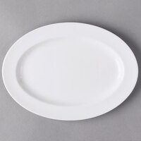 Libbey Slenda 11 1/2" x 8 3/8" Oval Royal Rideau White Wide Rim Porcelain Platter - Sample