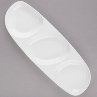 Libbey Slenda 13 1/2" x 4 3/4" Oval Royal Rideau White 3 Well Porcelain Serving Tray - Sample