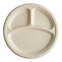 World Centric 10" No PFAs Added 3-Compartment Round Compostable Fiber Plate - 700/Case