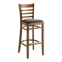 Lancaster Table & Seating Vintage Finish Wood Ladder Back Bar Stool with Black Vinyl Seat Cushion - Detached Seat