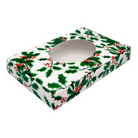 7 1/8" x 4 3/8" x 1 1/8" 1-Piece 1/2 lb. Holly Holiday Candy Box with Oval Window - 250/Case