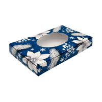 7 1/8" x 4 3/8" x 1 1/8" 1-Piece 1/2 lb. Blue Holiday Candy Box with Oval Window - 250/Case