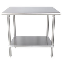 Advance Tabco MS-303 30" x 36" 16 Gauge Stainless Steel Commercial Work Table with Stainless Steel Undershelf