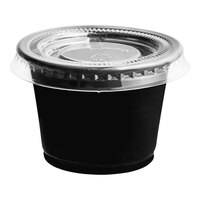 Choice 1 oz. Black Plastic Souffle Cup / Portion Cup with PET Plastic Lid - 100/Case