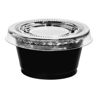 Choice 0.75 oz. Black Plastic Souffle Cup / Portion Cup with PET Plastic Lid - 100/Case