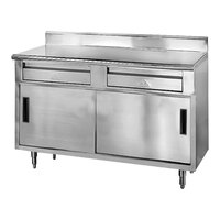 Advance Tabco SDRC-305 30" x 60" 14 Gauge Enclosed Base Stainless Steel Work Table with 2 Drawers, 2 Sliding Doors and 5" Backsplash