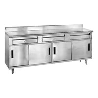 Advance Tabco SDRC-307 30" x 84" 14 Gauge Enclosed Base Stainless Steel Work Table with 3 Drawers, 4 Sliding Doors and 5" Backsplash