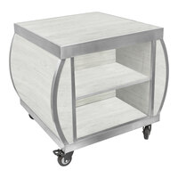 Eastern Tabletop Curved HUB 37" x 31 1/2" x 33 7/8" White Wash Laminate Bulge Cart with Stainless Steel Edge ST5265W