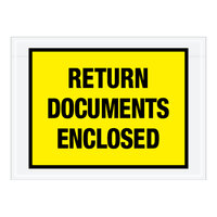 Lavex 5 1/2" x 7 1/2" 2 Mil Yellow Full Face Printed Polyethylene Return Documents Enclosed Envelope - 1000/Case