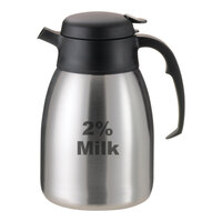 Service Ideas SteelVac® 50.7 oz. Stainless Steel Insulated "2% Milk" Creamer with Black Lid FVPC152PCTET
