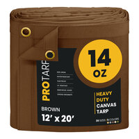 ProTarp 12' x 20' Brown Heavy-Duty 14 oz. Poly Canvas Tarp with Reinforced Edges PT-302-12X20