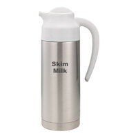 Service Ideas SteelVac® 33.8 oz. Stainless Steel Insulated "Skim Milk" Creamer with White Lid S2SN100SMETWHT