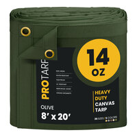 ProTarp 8' x 20' Olive Heavy-Duty 14 oz. Poly Canvas Tarp with Reinforced Edges PT-303-8X20