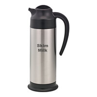 Service Ideas SteelVac® 33.8 oz. Stainless Steel Insulated "Skim Milk" Creamer with Black Footed Base and Lid SSN100SMET