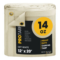 ProTarp 12' x 20' Off White Heavy-Duty 14 oz. Poly Canvas Tarp with Reinforced Edges PT-304-12X20