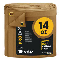 ProTarp 18' x 24' Tan Heavy-Duty 14 oz. Poly Canvas Tarp with Reinforced Edges PT-305-18X24
