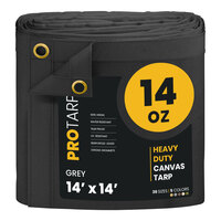 ProTarp 14' x 14' Gray Heavy-Duty 14 oz. Poly Canvas Tarp with Reinforced Edges PT-301-14X14